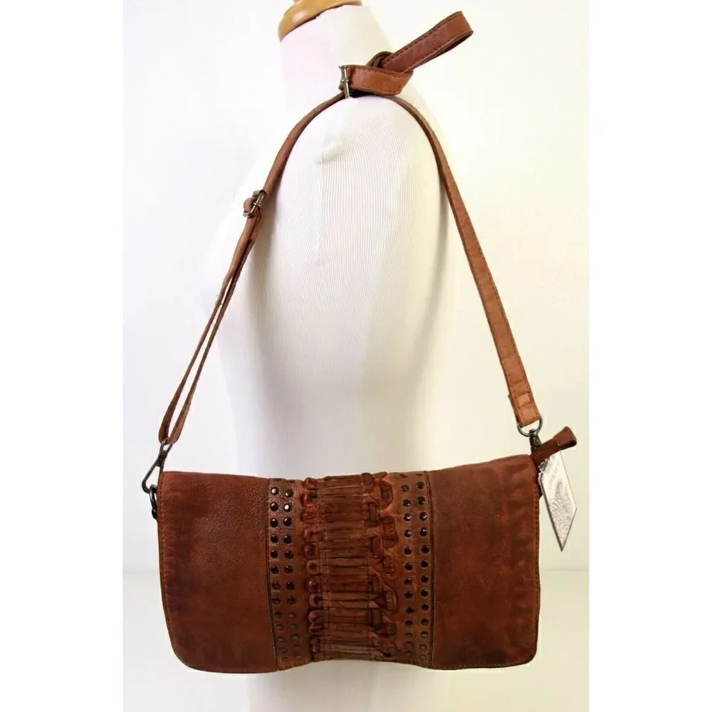 NWT $179 CIVICO 9 COGNAC BROWN GENUINE LEATHER X-BODY SHOULDER BAG HANDBAG PURSE
